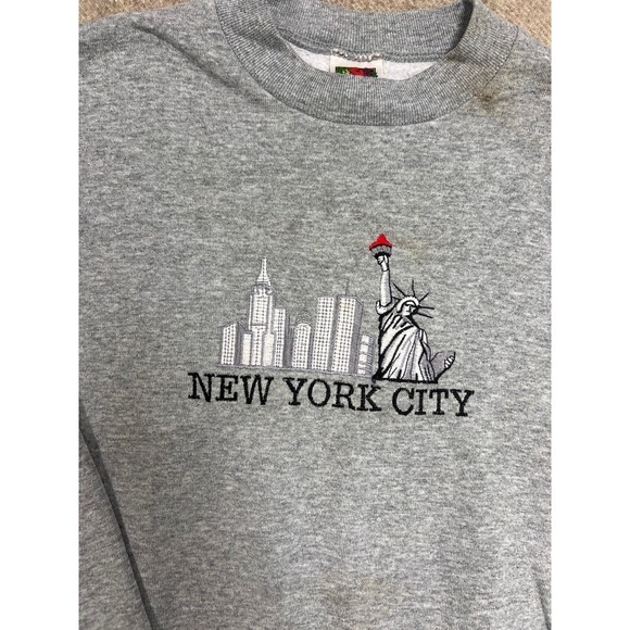 Vintage New York City Sweatshirt Mens Large Gray 1990s Embroidered NYC - Picture 3 of 10